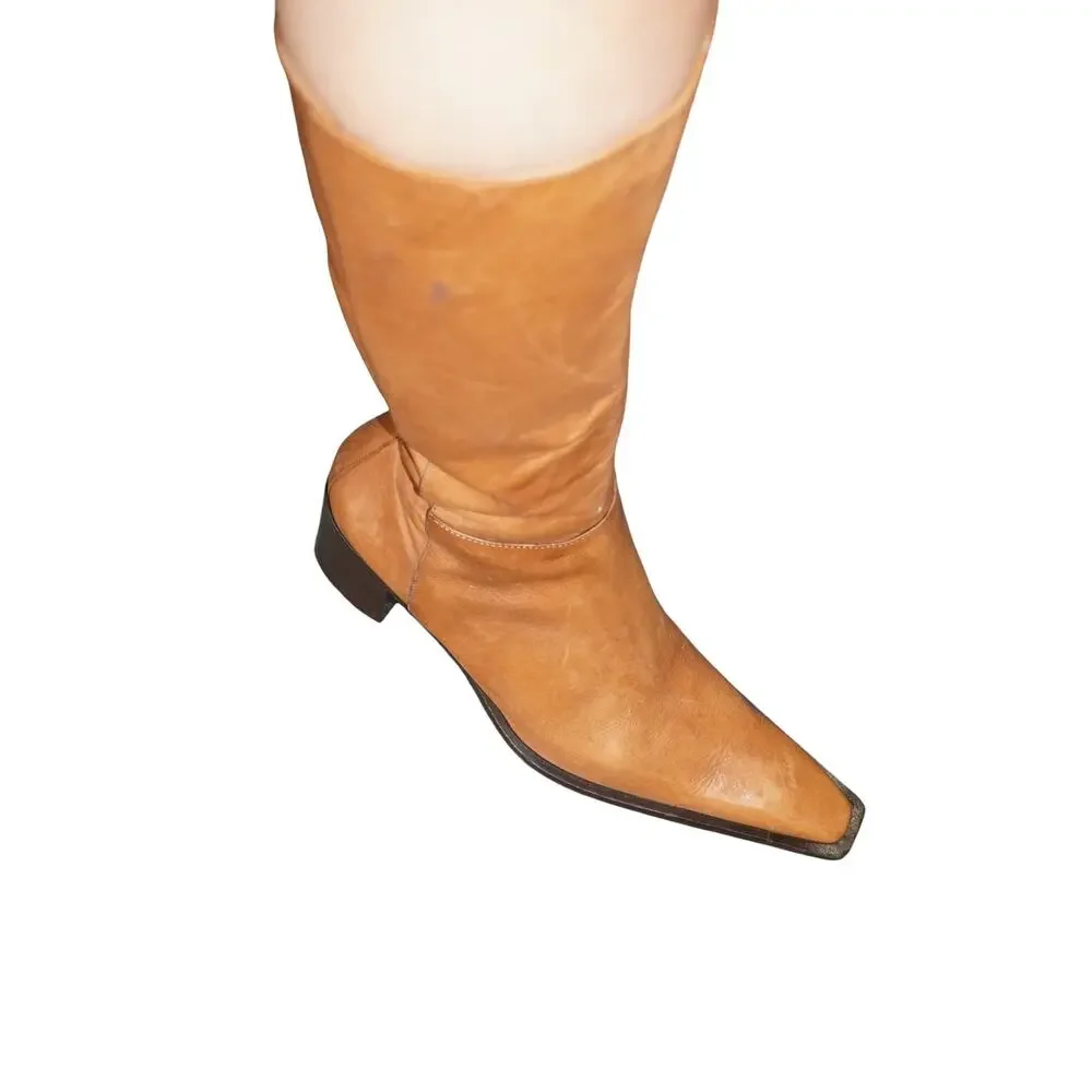Spaziomoda Bologna Italian Leather Mid Calf Boots Tan Pointed Toe Size 40 - Picture 9 of 13